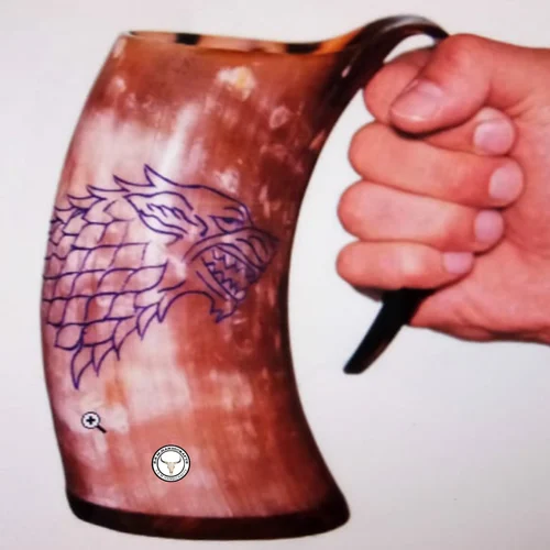 Lion carving colour horn mug