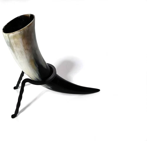 Beer Horn With Iron Stand Drinking