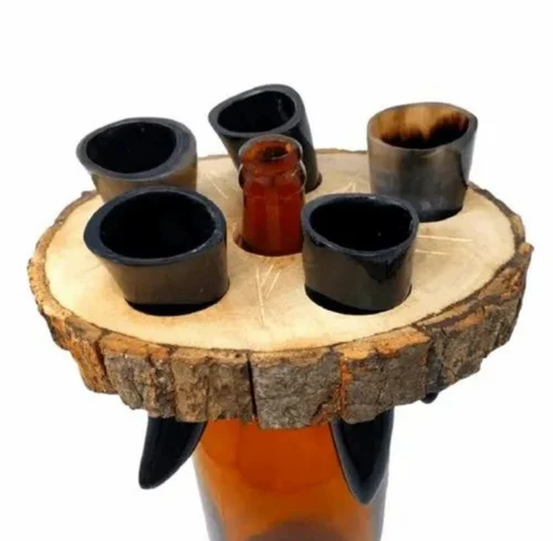 Drinking Horn With Wooden Stand