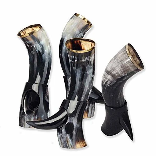 Buffalo Ox Drinking Horn Stand With Iron Stand