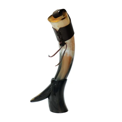 11 oz drinking Horn stand with leather holder
