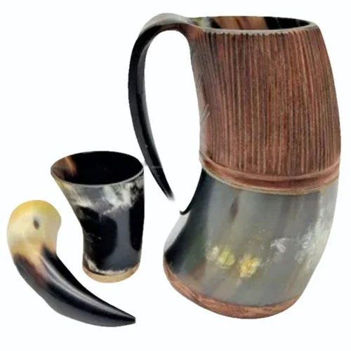 Stylish half carving horn mug